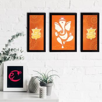 eCraftIndia Set of 3 Lord Ganesha Satin Matt Texture UV Art Painting 2
