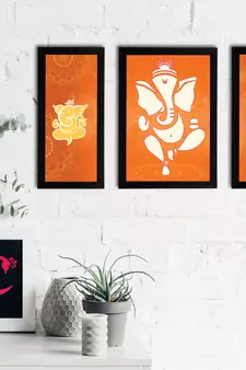 eCraftIndia Set of 3 Lord Ganesha Satin Matt Texture UV Art Painting