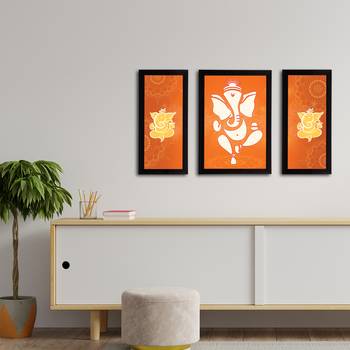 eCraftIndia Set of 3 Lord Ganesha Satin Matt Texture UV Art Painting 3