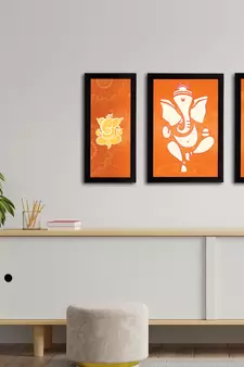 eCraftIndia Set of 3 Lord Ganesha Satin Matt Texture UV Art Painting