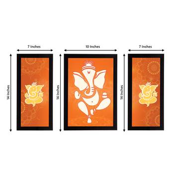 eCraftIndia Set of 3 Lord Ganesha Satin Matt Texture UV Art Painting 4