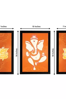eCraftIndia Set of 3 Lord Ganesha Satin Matt Texture UV Art Painting