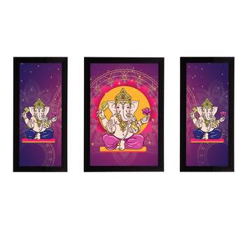 eCraftIndia Set of 3 Lord Ganesha Satin Matt Texture UV Art Painting 1
