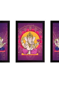 eCraftIndia Set of 3 Lord Ganesha Satin Matt Texture UV Art Painting