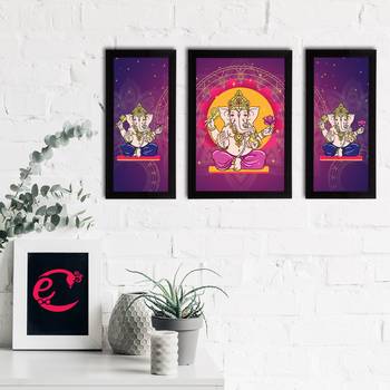 eCraftIndia Set of 3 Lord Ganesha Satin Matt Texture UV Art Painting 2