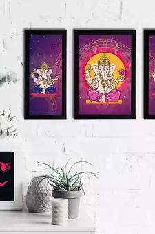 eCraftIndia Set of 3 Lord Ganesha Satin Matt Texture UV Art Painting