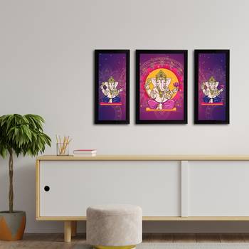 eCraftIndia Set of 3 Lord Ganesha Satin Matt Texture UV Art Painting 3