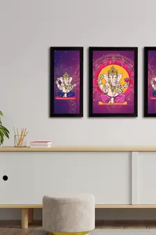 eCraftIndia Set of 3 Lord Ganesha Satin Matt Texture UV Art Painting