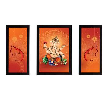 eCraftIndia Set of 3 Lord Ganesha Satin Matt Texture UV Art Painting 1
