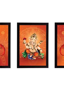 eCraftIndia Set of 3 Lord Ganesha Satin Matt Texture UV Art Painting