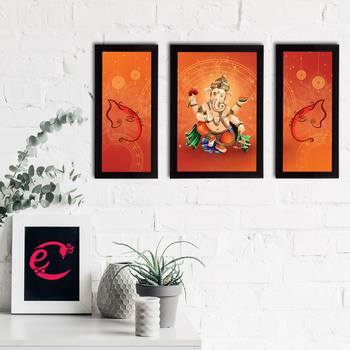 eCraftIndia Set of 3 Lord Ganesha Satin Matt Texture UV Art Painting 2
