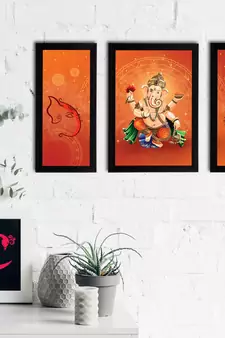 eCraftIndia Set of 3 Lord Ganesha Satin Matt Texture UV Art Painting