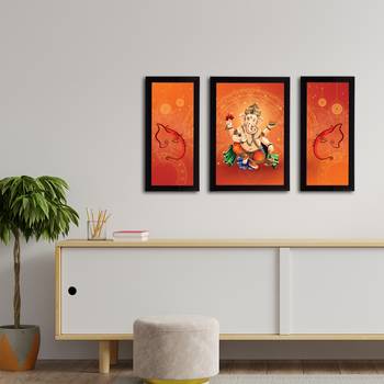 eCraftIndia Set of 3 Lord Ganesha Satin Matt Texture UV Art Painting 3