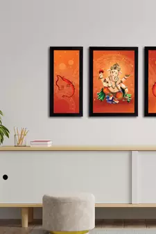 eCraftIndia Set of 3 Lord Ganesha Satin Matt Texture UV Art Painting