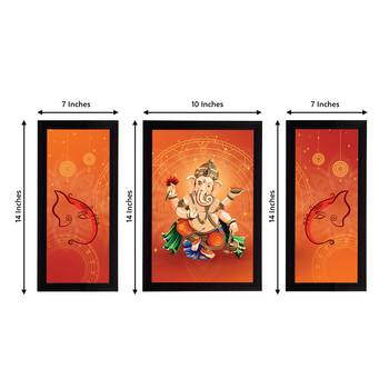 eCraftIndia Set of 3 Lord Ganesha Satin Matt Texture UV Art Painting 4