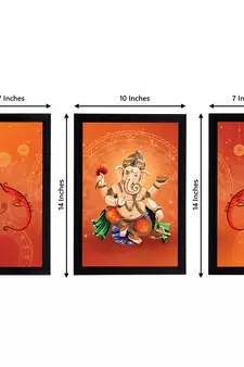 eCraftIndia Set of 3 Lord Ganesha Satin Matt Texture UV Art Painting