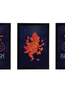 eCraftIndia Set of 3 Lord Ganesha Satin Matt Texture UV Art Painting