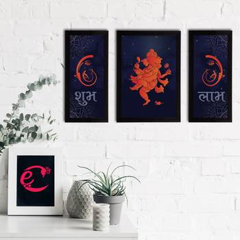eCraftIndia Set of 3 Lord Ganesha Satin Matt Texture UV Art Painting 2