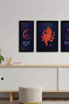 eCraftIndia Set of 3 Lord Ganesha Satin Matt Texture UV Art Painting