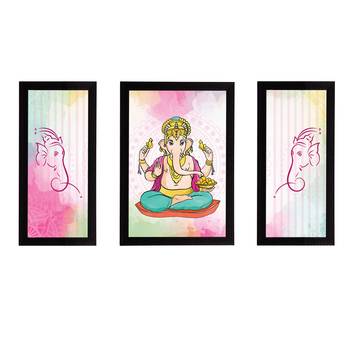 eCraftIndia Set of 3 Lord Ganesha Satin Matt Texture UV Art Painting 1