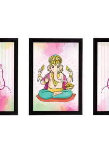 eCraftIndia Set of 3 Lord Ganesha Satin Matt Texture UV Art Painting