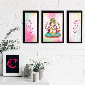 eCraftIndia Set of 3 Lord Ganesha Satin Matt Texture UV Art Painting 2