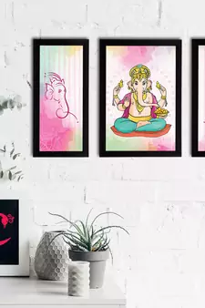 eCraftIndia Set of 3 Lord Ganesha Satin Matt Texture UV Art Painting