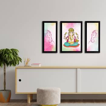 eCraftIndia Set of 3 Lord Ganesha Satin Matt Texture UV Art Painting 3