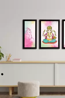 eCraftIndia Set of 3 Lord Ganesha Satin Matt Texture UV Art Painting