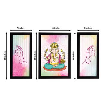 eCraftIndia Set of 3 Lord Ganesha Satin Matt Texture UV Art Painting 4