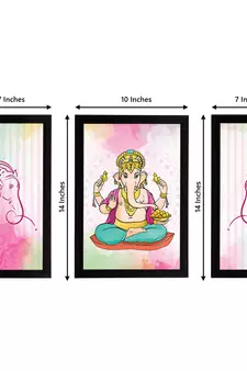 eCraftIndia Set of 3 Lord Ganesha Satin Matt Texture UV Art Painting