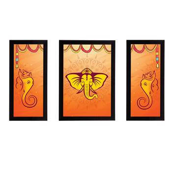 eCraftIndia Set of 3 Lord Ganesha Satin Matt Texture UV Art Painting 1