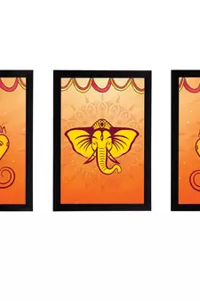 eCraftIndia Set of 3 Lord Ganesha Satin Matt Texture UV Art Painting