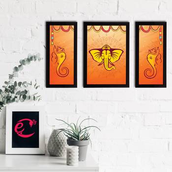 eCraftIndia Set of 3 Lord Ganesha Satin Matt Texture UV Art Painting 2