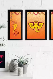 eCraftIndia Set of 3 Lord Ganesha Satin Matt Texture UV Art Painting