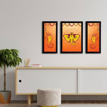 eCraftIndia Set of 3 Lord Ganesha Satin Matt Texture UV Art Painting 3