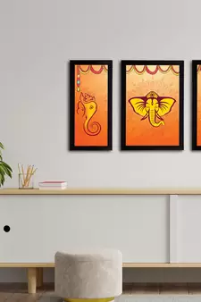 eCraftIndia Set of 3 Lord Ganesha Satin Matt Texture UV Art Painting