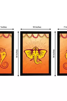 eCraftIndia Set of 3 Lord Ganesha Satin Matt Texture UV Art Painting