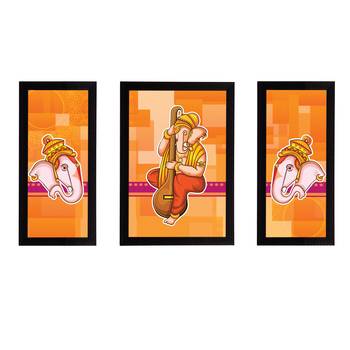 eCraftIndia Set of 3 Lord Ganesha Satin Matt Texture UV Art Painting 1