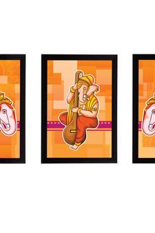 eCraftIndia Set of 3 Lord Ganesha Satin Matt Texture UV Art Painting
