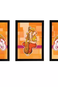 eCraftIndia Set of 3 Lord Ganesha Satin Matt Texture UV Art Painting