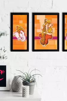 eCraftIndia Set of 3 Lord Ganesha Satin Matt Texture UV Art Painting