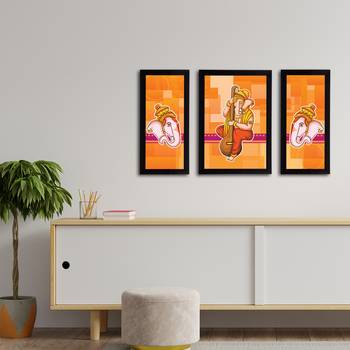 eCraftIndia Set of 3 Lord Ganesha Satin Matt Texture UV Art Painting 3