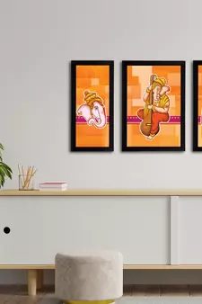 eCraftIndia Set of 3 Lord Ganesha Satin Matt Texture UV Art Painting