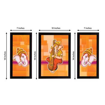 eCraftIndia Set of 3 Lord Ganesha Satin Matt Texture UV Art Painting 4