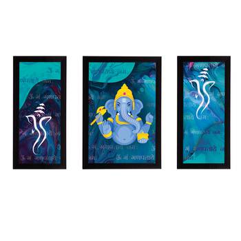 eCraftIndia Set of 3 Lord Ganesha Satin Matt Texture UV Art Painting 1