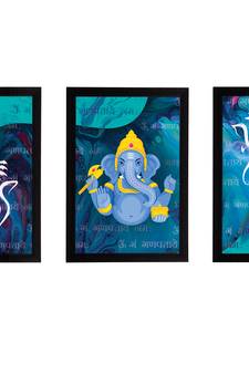 eCraftIndia Set of 3 Lord Ganesha Satin Matt Texture UV Art Painting