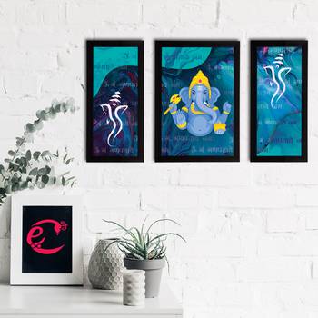 eCraftIndia Set of 3 Lord Ganesha Satin Matt Texture UV Art Painting 2
