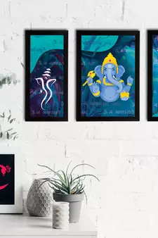 eCraftIndia Set of 3 Lord Ganesha Satin Matt Texture UV Art Painting