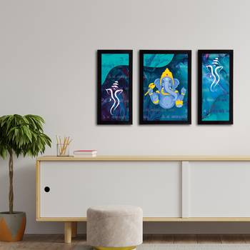eCraftIndia Set of 3 Lord Ganesha Satin Matt Texture UV Art Painting 3